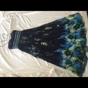 Mikael Aghal strapless blue floral gown